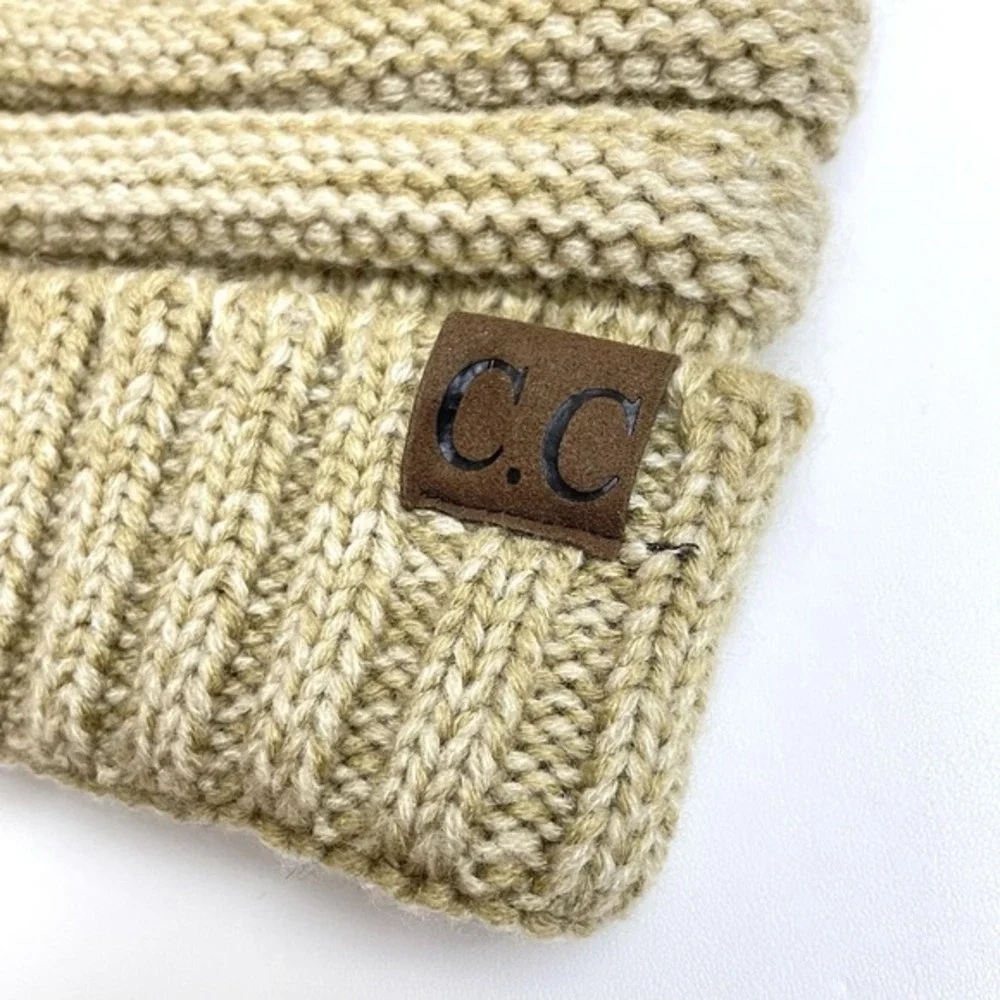 C.C. Women's‎ Chunky Knit Beanie One Size Tan Beige Hat Cap Stretch Winter